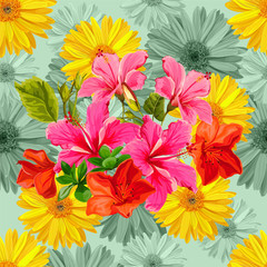 Seamless pattern with tropical flower vector illustration