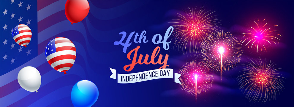 Website header or banner design for 4th of july, American Independence Day celebration.
