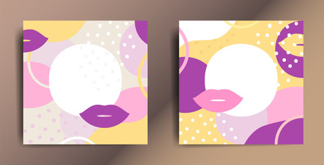 Set of two color beauty square banners with graphic elements and place for text. 