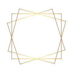 Golden thin triple square frame on the white background