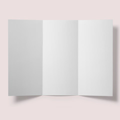 Blank trifold a4 paper, brochure mockup, isolated