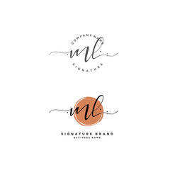 M L ML Initial letter handwriting and  signature logo.