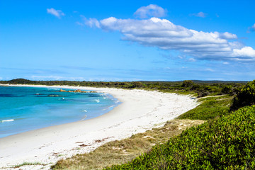 The nrothern end of Bay of fires with pristine white sand and crystal clear waters.