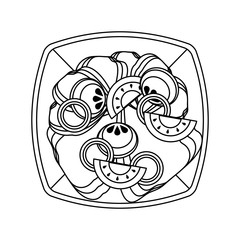 Salad with vegetables on dish in black and white