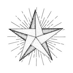 Obraz premium Star. Hand drawn star with stripes vector illustration. Origami style sketch drawing star.