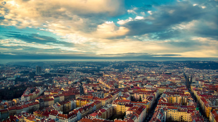 Prague aerial view light rays