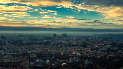 Prague aerial view light rays