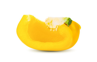 Sliced yellow paprika pepper isolated on white background. full depth of field