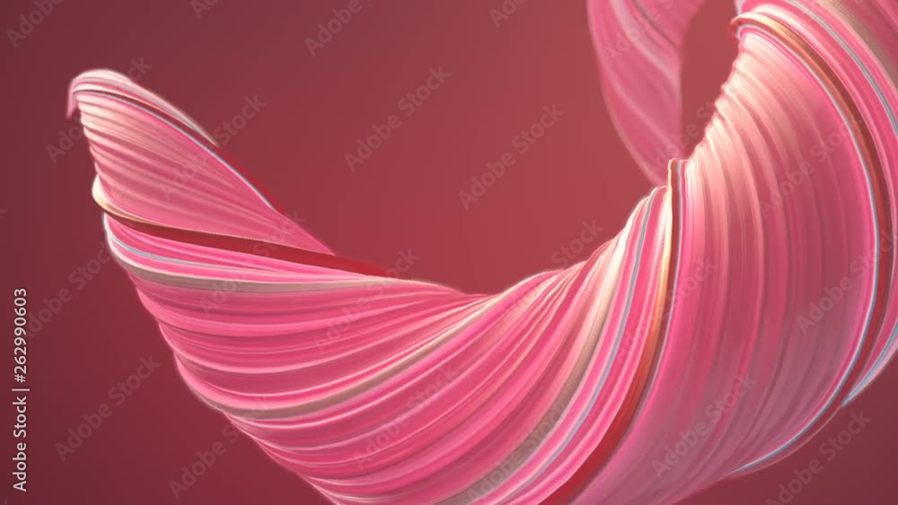 Poster Pink colored twisted shape motion graphics background. Computer generated abstract geometric 3D render loop animation. HD resolution.