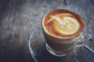 hot latte coffee in cafe