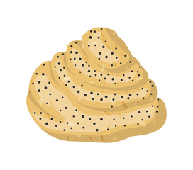 Sweet bun icon. Fresh sweet cinnamon roll. Baked food. Bakery shop, pastry. Vector illustration in flat style