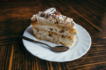 slices of chopped cake at the restaurant's showcase