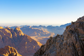 Amazing Sunrise at Sinai Mountain, Beautiful dawn in Egypt, Beautiful view from the mountain	