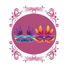 masks with feathers round icon