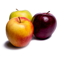 Three apples on a white background, isolated Apple.