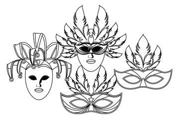 set of masks and feathers black and white