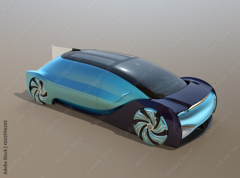 Poster self driving electric car on gradient background. 3d rendering image.