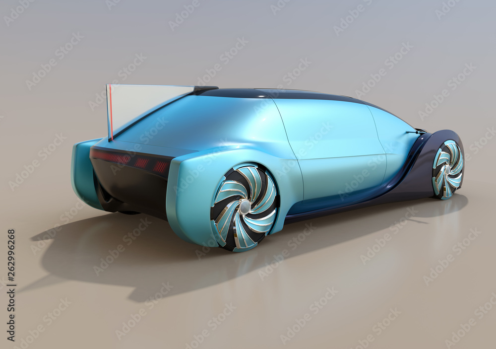 Poster rear view of self driving electric car on gradient background. 3d rendering image.