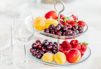 Served tables in restaurants and cafes, meals and drinks on the tables, room design.