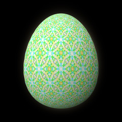 Happy Easter - Frohe Ostern, Artfully designed and colorful easter egg, 3D illustration on black background