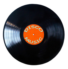 Black vinyl record isolated on white background - disco music