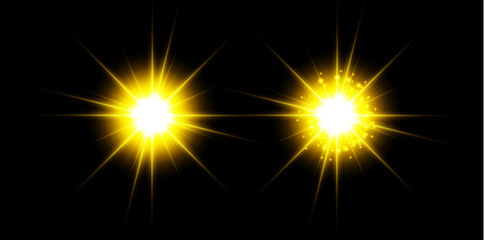 Creative concept Vector set of glow golden light effect stars bursts with sparkles isolated on transparent background