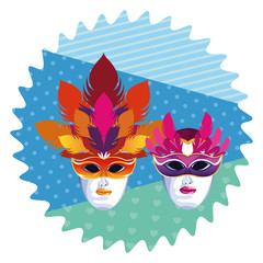 masks with feathers round icon