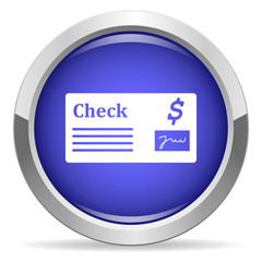 Check icon. Round bright blue button.