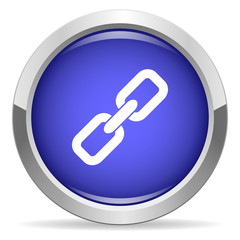 Link icon. Round bright blue button.
