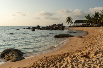 Long Beach on Phu Quoc Island in sunset.