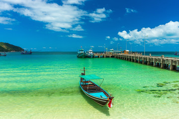 Empty taxi boat near pier, summer vacation