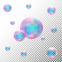 Transparent realistic soap bubbles. Isolated vector 