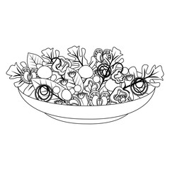 Healthy salad with vegetables in black and white