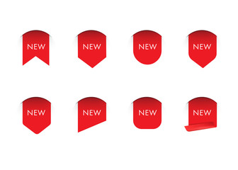 Set of ribbon tag label. Red ribbon in channel.