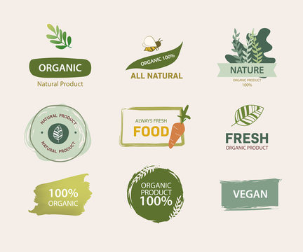 Organic label and natural label green color design. Farm fresh logo mark guaranteed.
