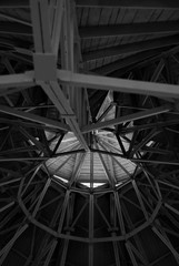 metal roof structure of modern building,black and white