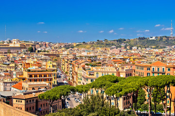 Fototapeta na wymiar Rome rooftops and colorful cityscape panoramic view