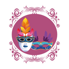 masks with feathers round icon