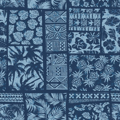 Hawaiian style fabric patchwork vector seamless pattern separate grunge effect 