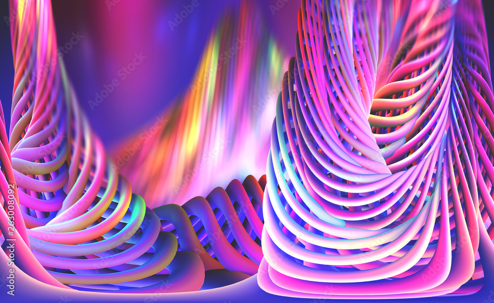 Poster abstract purple-blue background with twisted elements. 3d illustration in modern design for fresh po