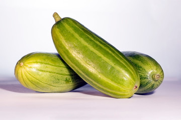 Green Cucumber Vegetable Fruit Isolated. Fresh Long Cucumber Over A White Background.