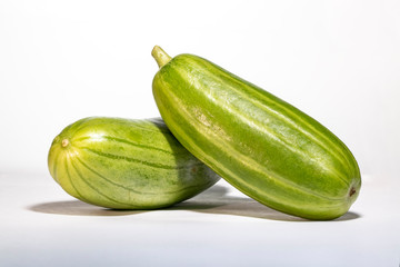 Green Cucumber Vegetable Fruit Isolated. Fresh Long Cucumber Over A White Background.