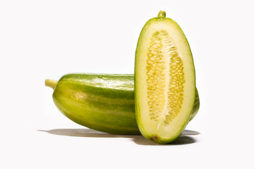 Green Cucumber Vegetable Fruit Isolated. Fresh Long Cucumber Over A White Background.