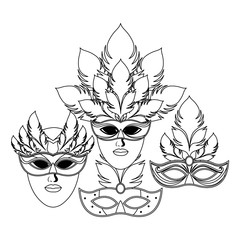 set of masks and feathers black and white