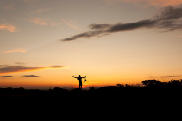  Happy time on sunset and silhouette human