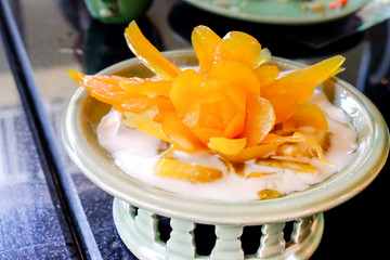 Thai dessert, boiled cassava in coconut milk