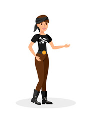 Beautiful Female Pirate Flat Color Illustration