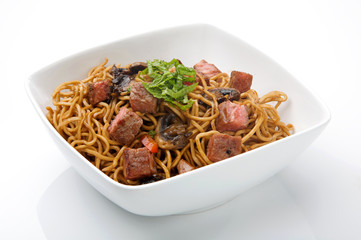 chinese noodles with meat and soy sauce