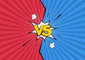 Versus. vs.  Fight backgrounds. Red and blue rays background. Vector illustration in comic style.