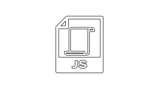 Black JS file document icon. Download js button line icon on white background. JS file symbol. 4K Video motion graphic animation